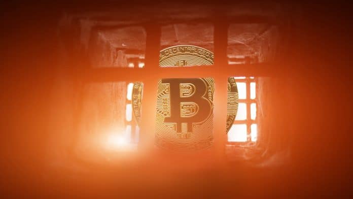 Bitcoin em janela quadrada de prisão