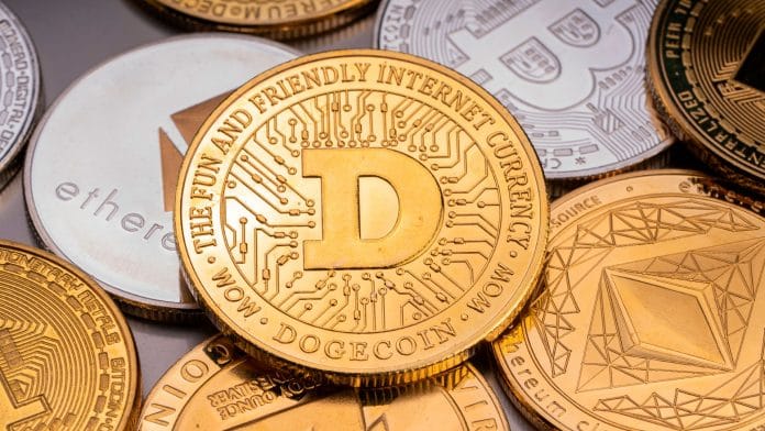 Criptomoeda Dogecoin, Ethereum, Litecoin e Bitcoin.