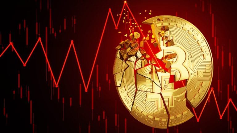 Bitcoin quebrado com gráficos de preço para baixa