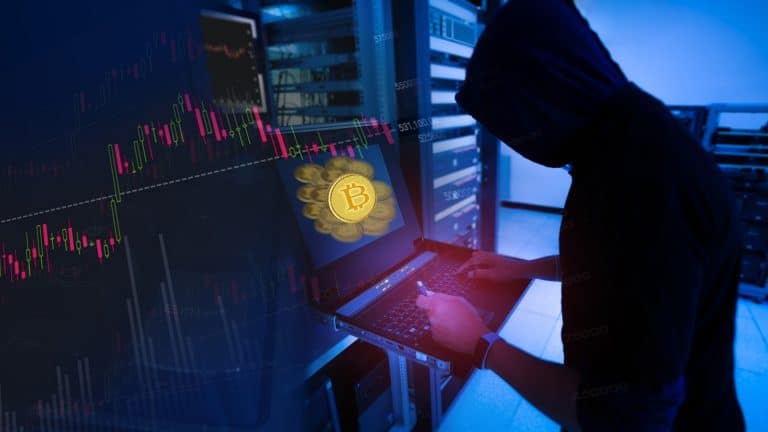 Hacker olhando gráficos de bitcoin