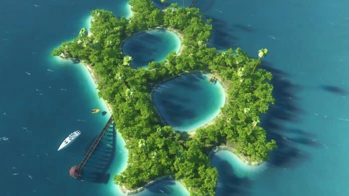 Ilha em formato do Bitcoin