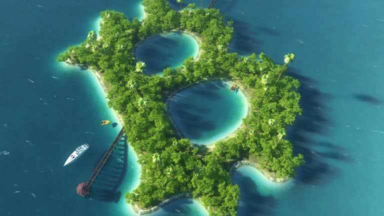 Ilha em formato do Bitcoin