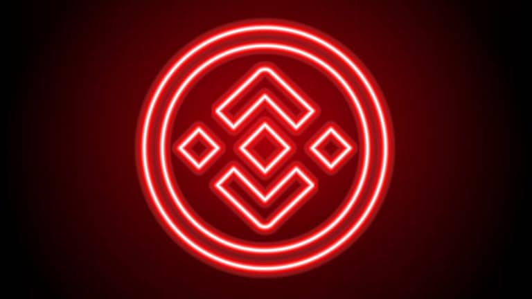 Símbolo da criptomoeda BNB em tom vermelho