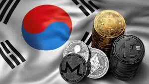 Bandeira da Coreia do Sul próxima de criptomoedas