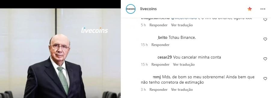 Clientes da Binance dão a entender que chegada de Meirelles é ruim e sugerem saída da corretora