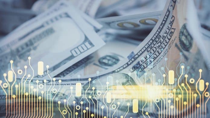 Notas de Dólar próximas de circuito digital stablecoin