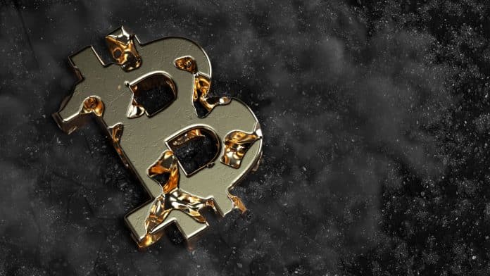 Símbolo do Bitcoin derretendo.