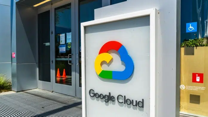 Placa do Google Cloud em frente à sua sede em São Francisco.