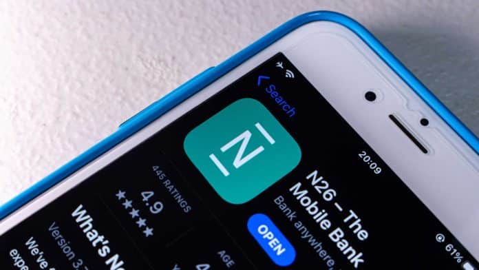 Aplicativo do N26, banco alemão que passará a oferecer criptomoedas a seus clientes.