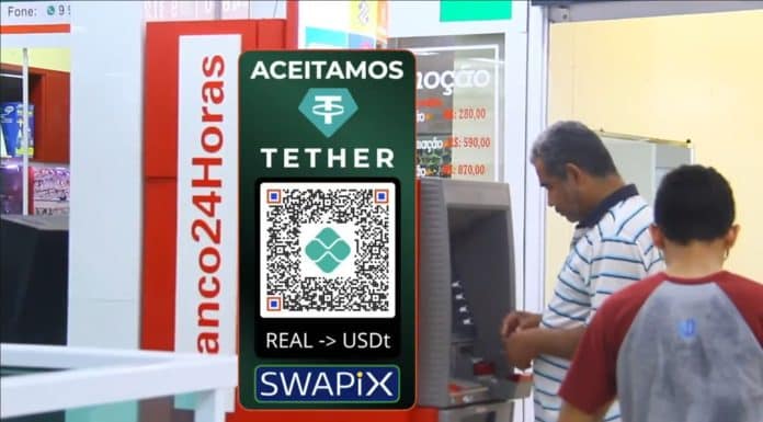 Tether (USDT) estará disponível em mais de 24 mil caixas eletrônicos no Brasil a partir de novembro. Fonte: Twitter/Reprodução.