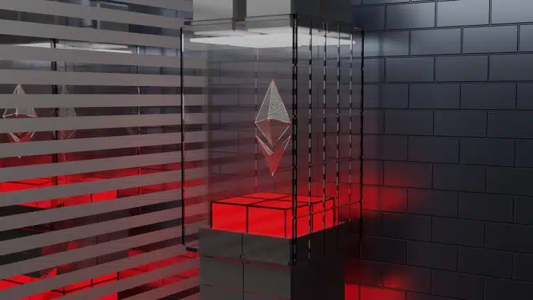 Ethereum preso em caixa com cor vermelha