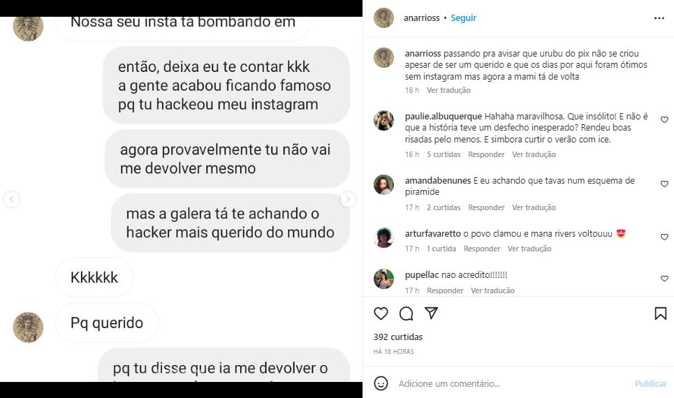 Brasileira recuperou Instagram hackeado que divulgou golpes de criptomoedas, após conversar gentilmente com hacker