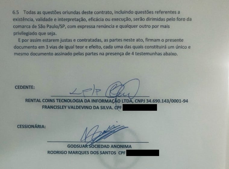 Contrato assinado por Rodrigo Marques com o Sheik dos bitcoins