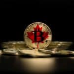 Bandeira do Canadá em moeda de Bitcoin.