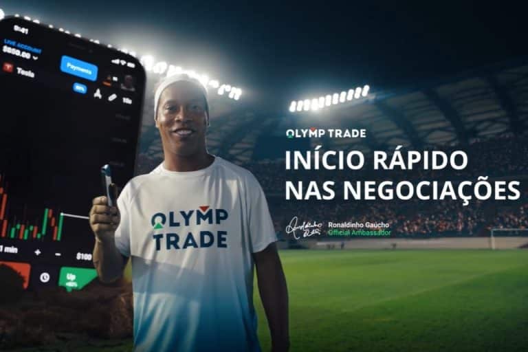 Ronaldinho Gaúcho em propaganda para corretora de criptomoedas Olymp Trade, alvo de reclamações no Brasil