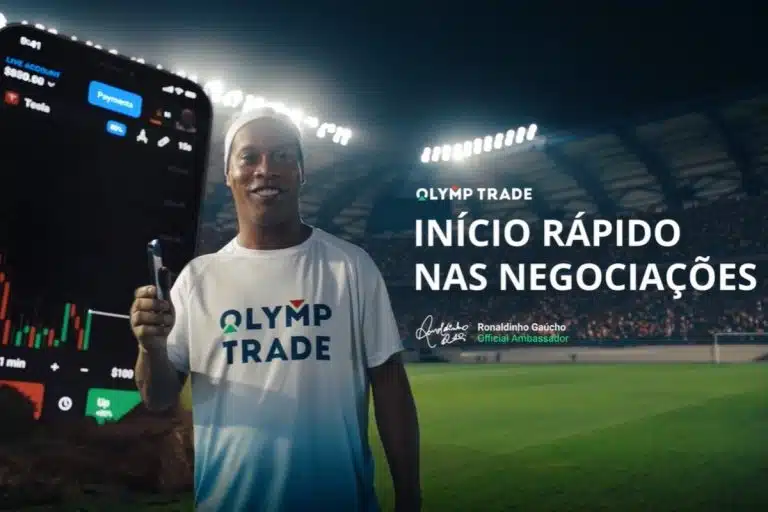Ronaldinho Gaúcho em propaganda para corretora de criptomoedas Olymp Trade, alvo de reclamações no Brasil