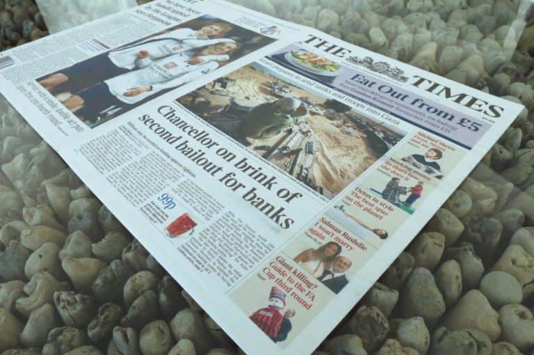 Jornal The Times de 3 de janeiro de 2009.