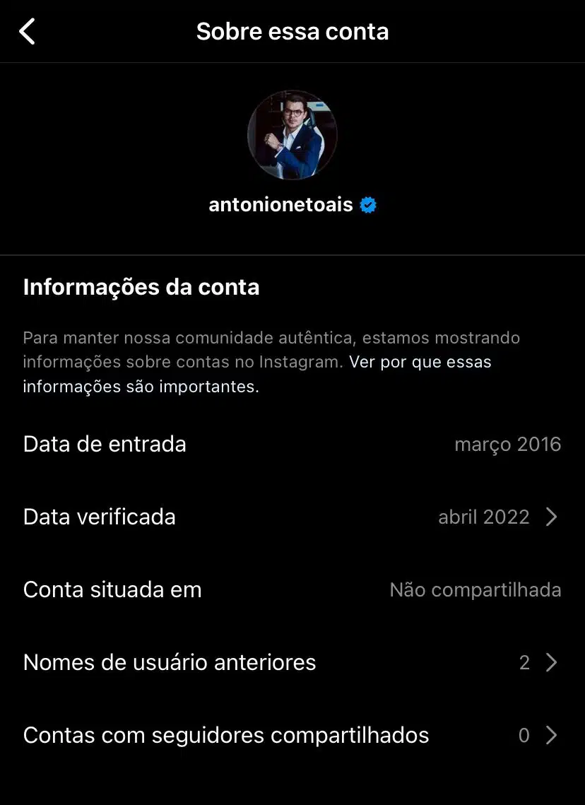 Instagram do Antônio Neto Ais, fundador da Braiscompany, não mostra mais a localização da conta