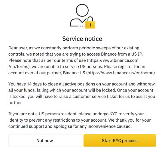 Binance.com bloqueado acesso de usuários dos EUA