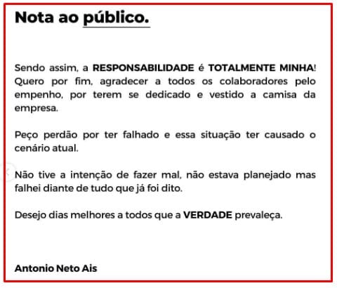 La responsabilité d'Antônio Neto dans la fin de Braiscompany