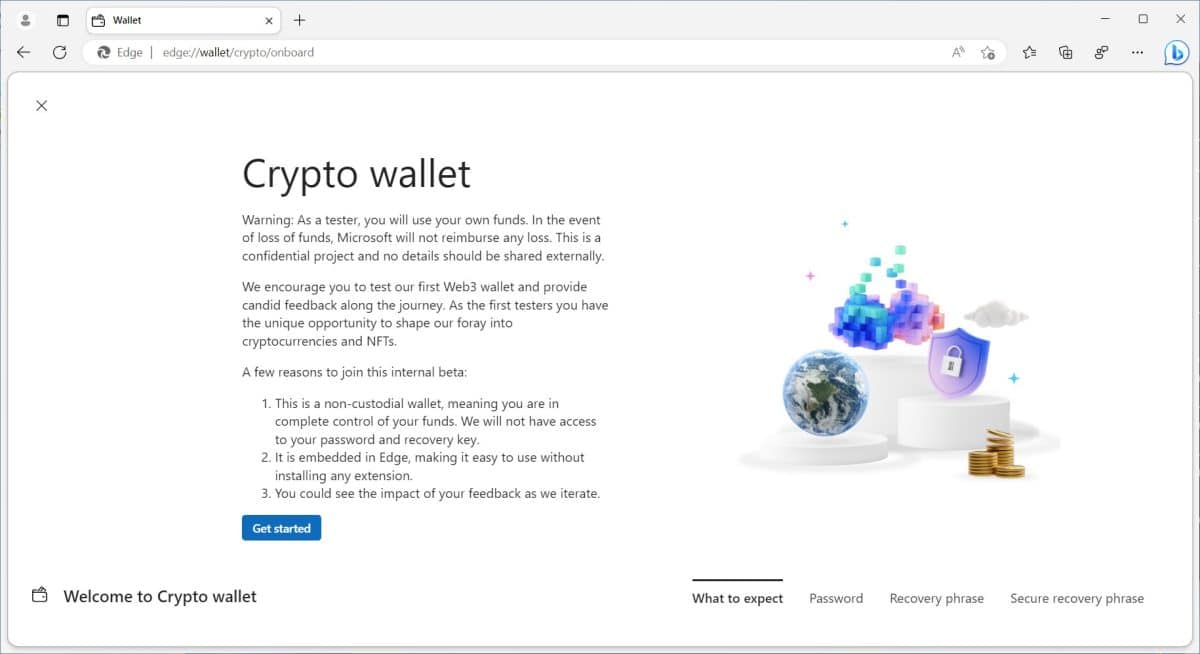 Posible billetera de criptomonedas de Microsoft