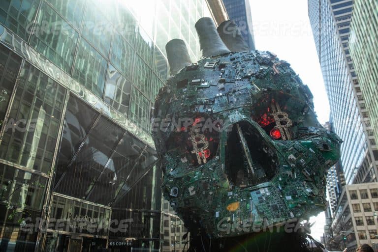 Skull of Satoshi — Caveira de Satoshi. Greenpeace/Reprodução.