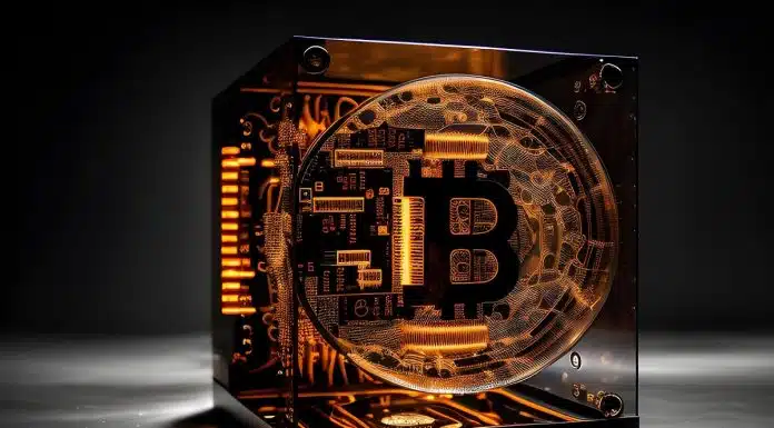 Símbolo do Bitcoin dentro de caixa