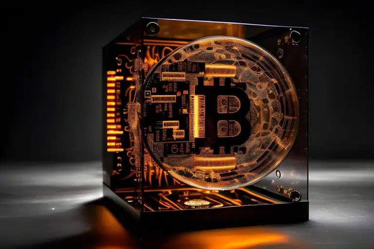 Símbolo do Bitcoin dentro de caixa