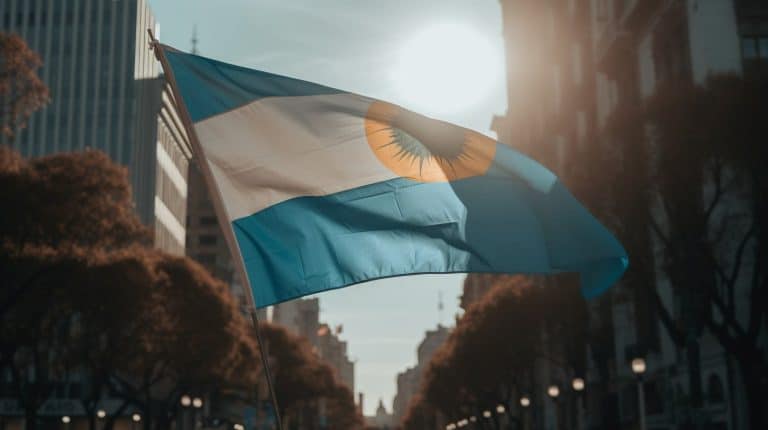 Bandeira da Argentina e logo do Bitcoin. Midjourney.