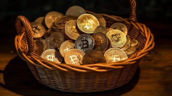 Cesta de bitcoins. Midjourney.
