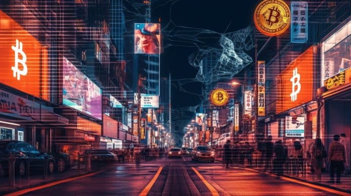 Cidade dominada pelo Bitcoin. Midjourney.