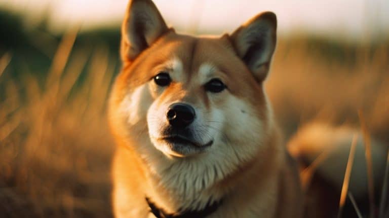 Cão da raça Shiba Inu que inspirou a criação da Dogecoin (DOGE). Midjourney.