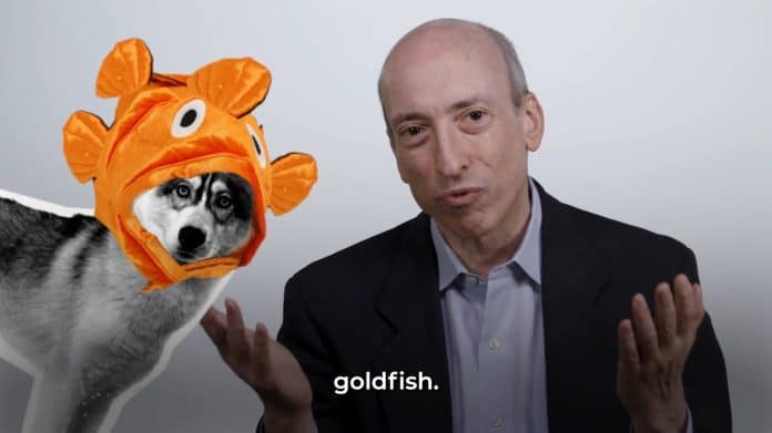 Gary Gensler falando sobre regulação das criptomoedas. Fonte: Twitter/Reprodução.