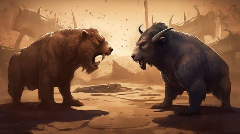 Urso enfrentando touro. Midjourney.