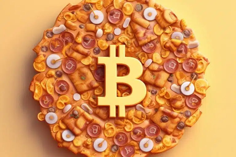 Bitcoin no meio de uma pizza