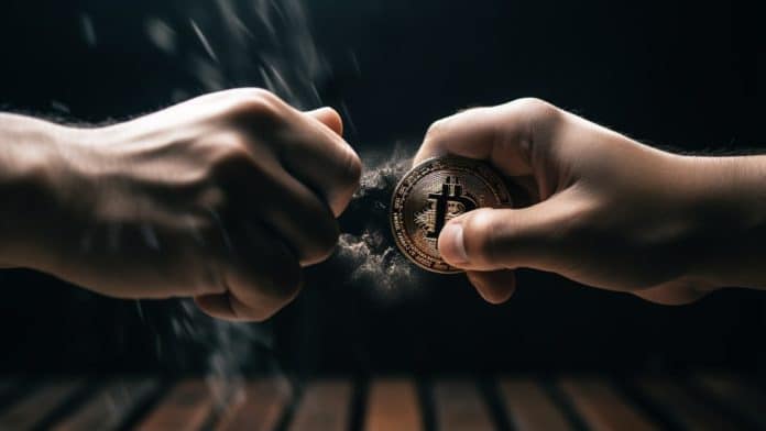 Disputa por bitcoin mãos Livecoins / MidJourney