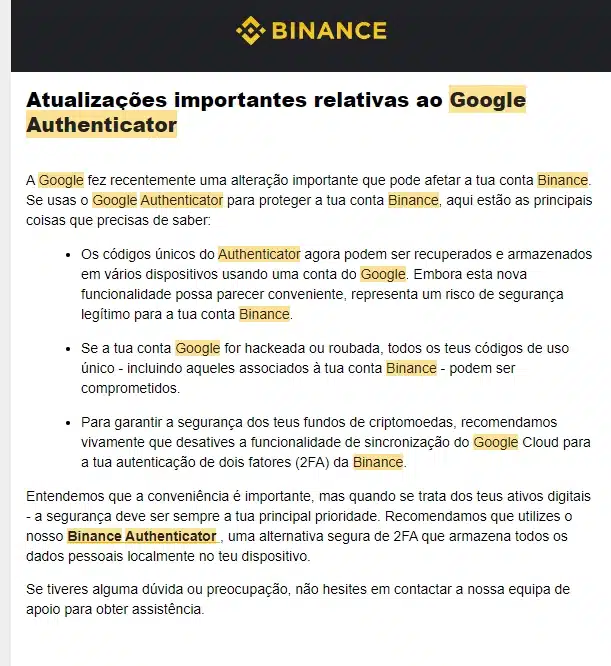 Google Authenticator Binance