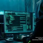 Imagem de hacker com emblema do Ministério da Justiça e Segurança Pública do Brasil