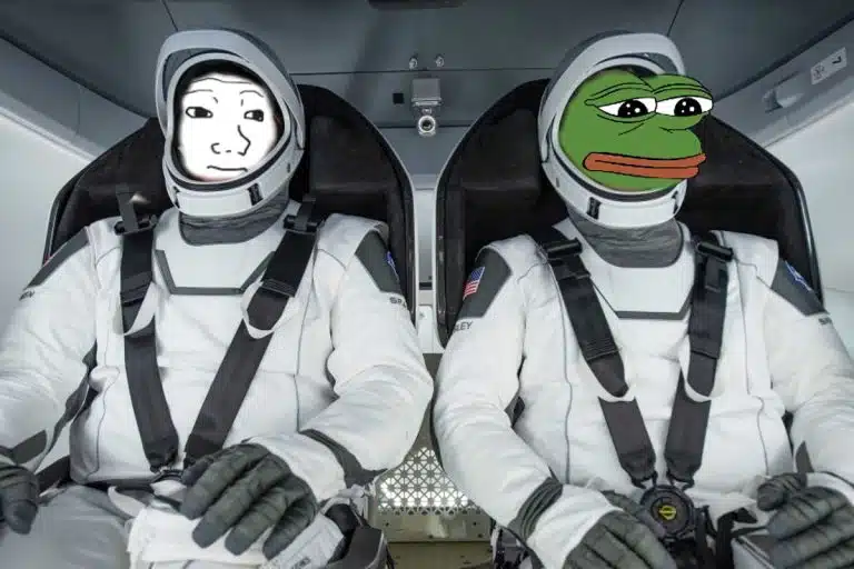 Meme Pepe e Wojak com vestes de astronauta