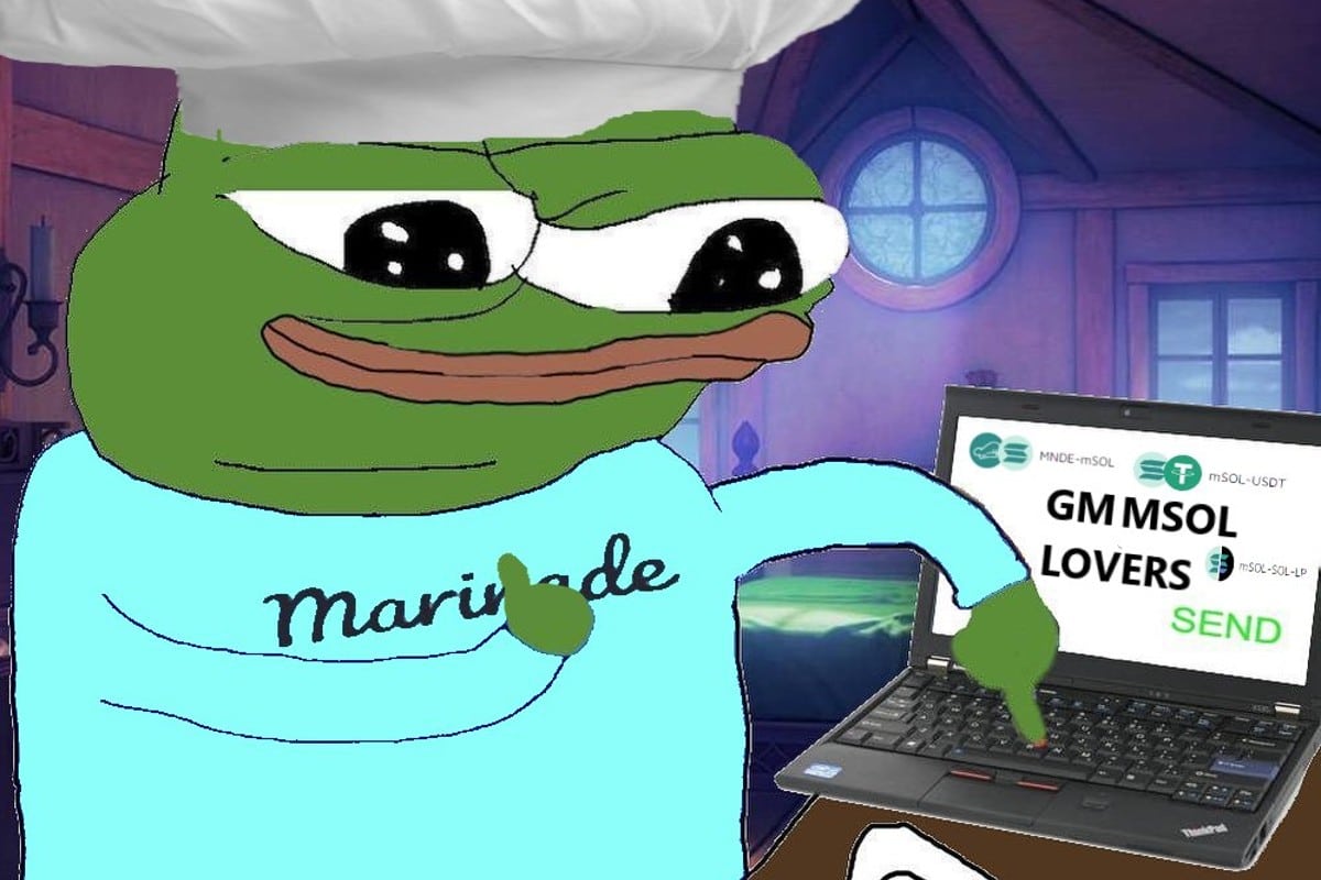 Meme da Marinade Finance, a MSOL, com imagem de sapo Pepe