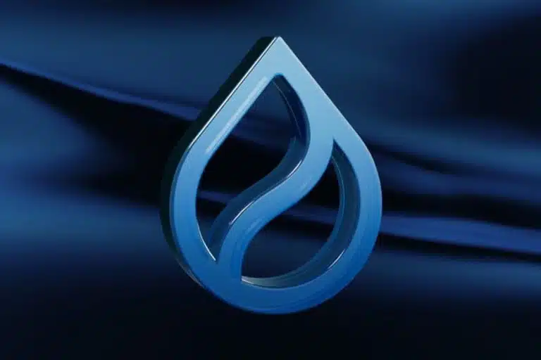 Símbolo da criptomoeda Sui com fundo azul escuro
