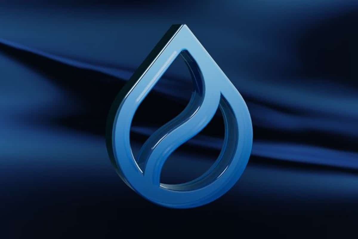 Símbolo da criptomoeda Sui com fundo azul escuro