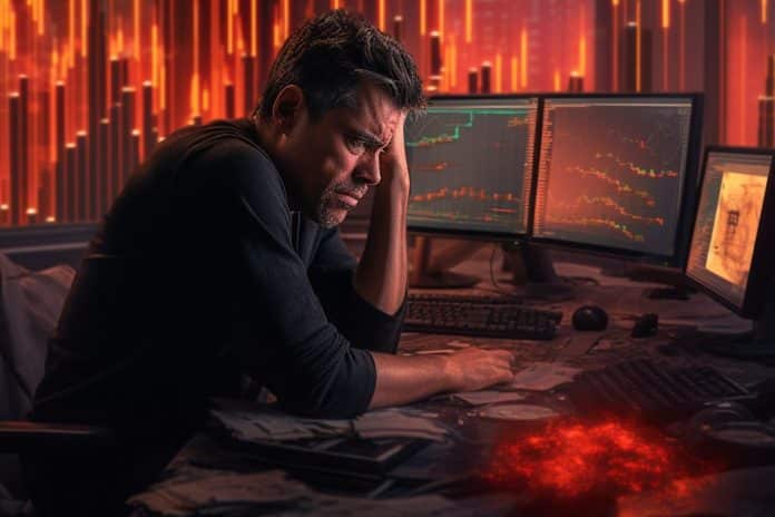 Trader chateado com resultados ruins em investimentos de criptomoedas