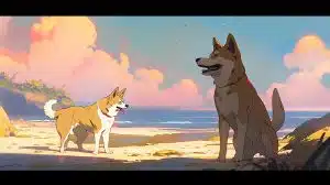 Doge na praia. Midjourney.