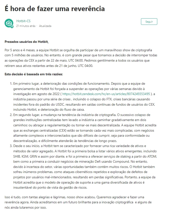hotbit comunicado