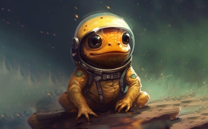 Quantum Leap, mascote da criptomoeda TurboToadToken, criada com ajuda de inteligência artificial. Fonte: Twitter/Reprodução.