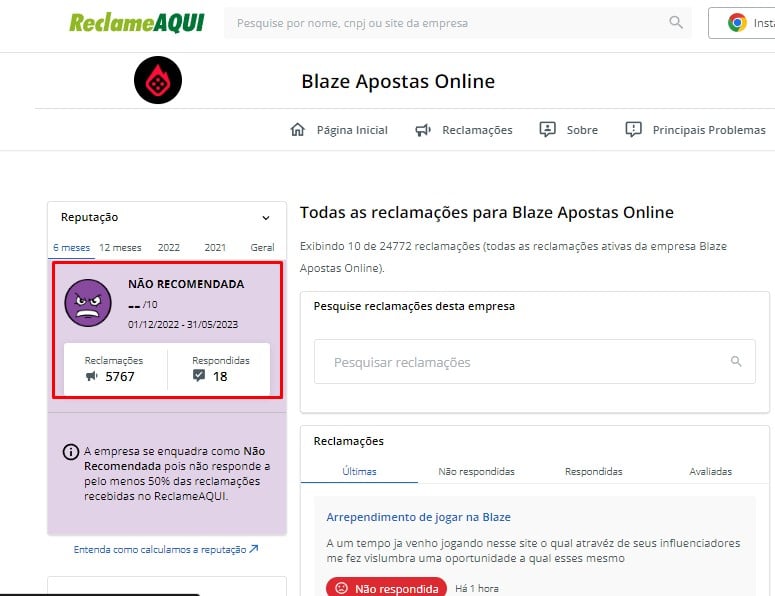 Blaze Apostas Online - Reclame Aqui