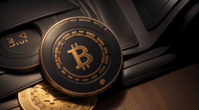 Imagem de um Bitcoin simbólico na cor preta