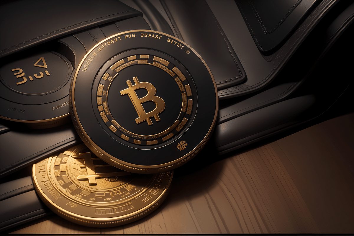 Imagem de um Bitcoin simbólico na cor preta