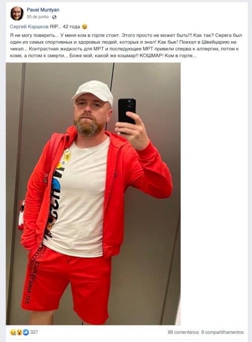 Amigo de Sergey Karshkov relatando morte do fundador da 1xBet. Facebook/Reprodução.